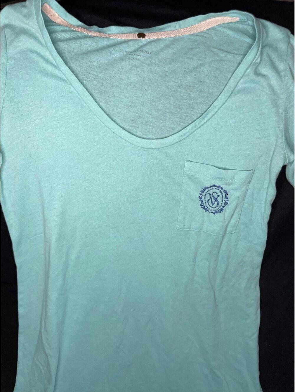Victoria’s Secret teal / aqua embroidered pocket night gown XS